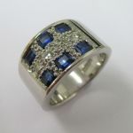 Wide Sapphire and Diamond Pave Set Ring