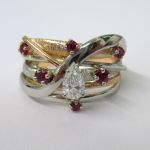 Diamond and Ruby Squiggle Ring in Platinum and 18ct Rose Gold