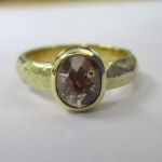 Rustic Organic Ring With RedBrown Natural Coloured Diamond
