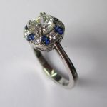 Sapphire Diamond And Platinum Cluster Ring