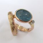 Rustic Rose Gold Aquamarine Ring And Matching Band