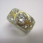 Two Colour 18ct Gold Stripe Ring With 1ct Central Diamond