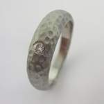 Hammered 18ct white gold and diamond ring